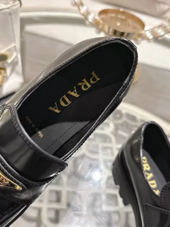 Women's Black Patent Prada Loafers - Picture 7 of 9